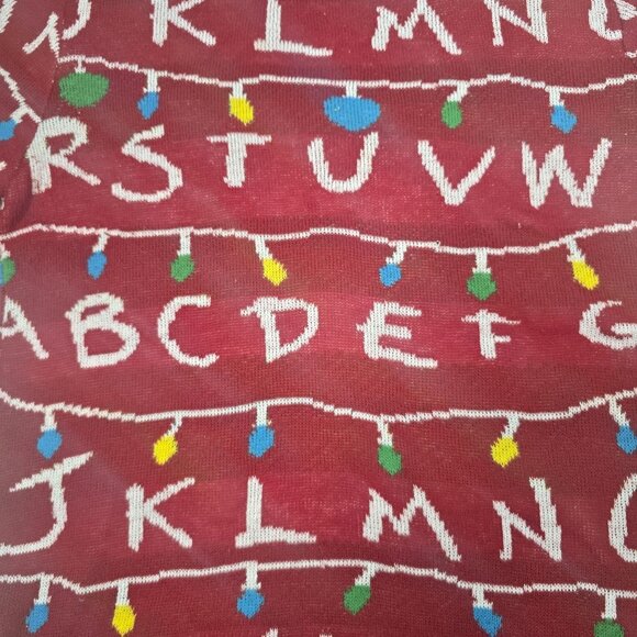 Stranger Things Netflix Red Alphabet Christmas Sweater S - Picture 1 of 7